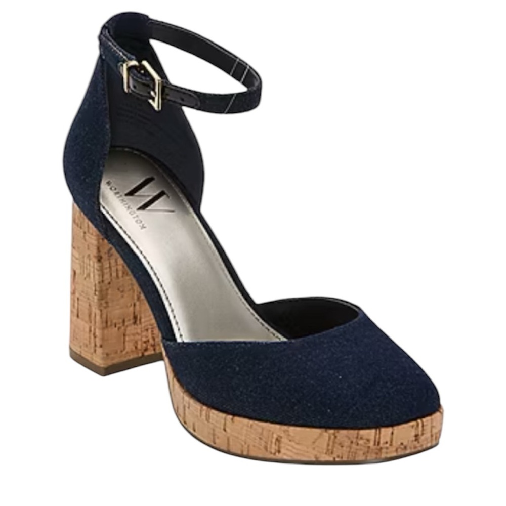 Worthington Womens Wor Panama Denim Block Heel Pumps Blue